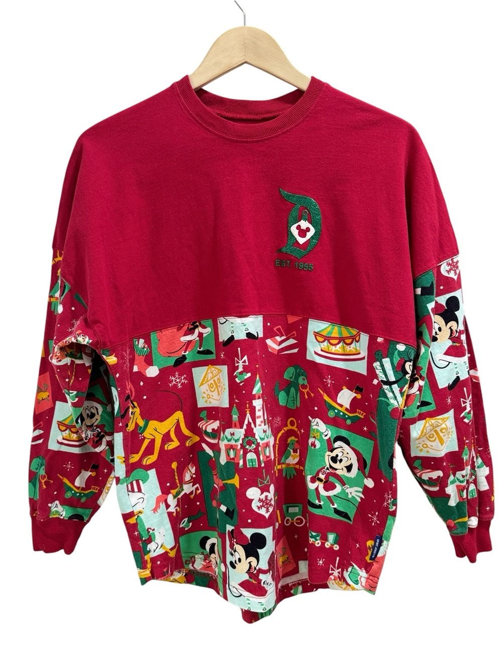 Disney Red Holiday Crewneck Top Disneyland 2018